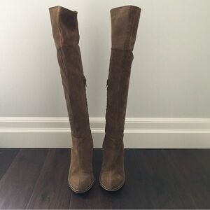 Zara Basic Brown Suede Side Zip Block Heel Tall Boot Knee Women Size US 8/EU 38